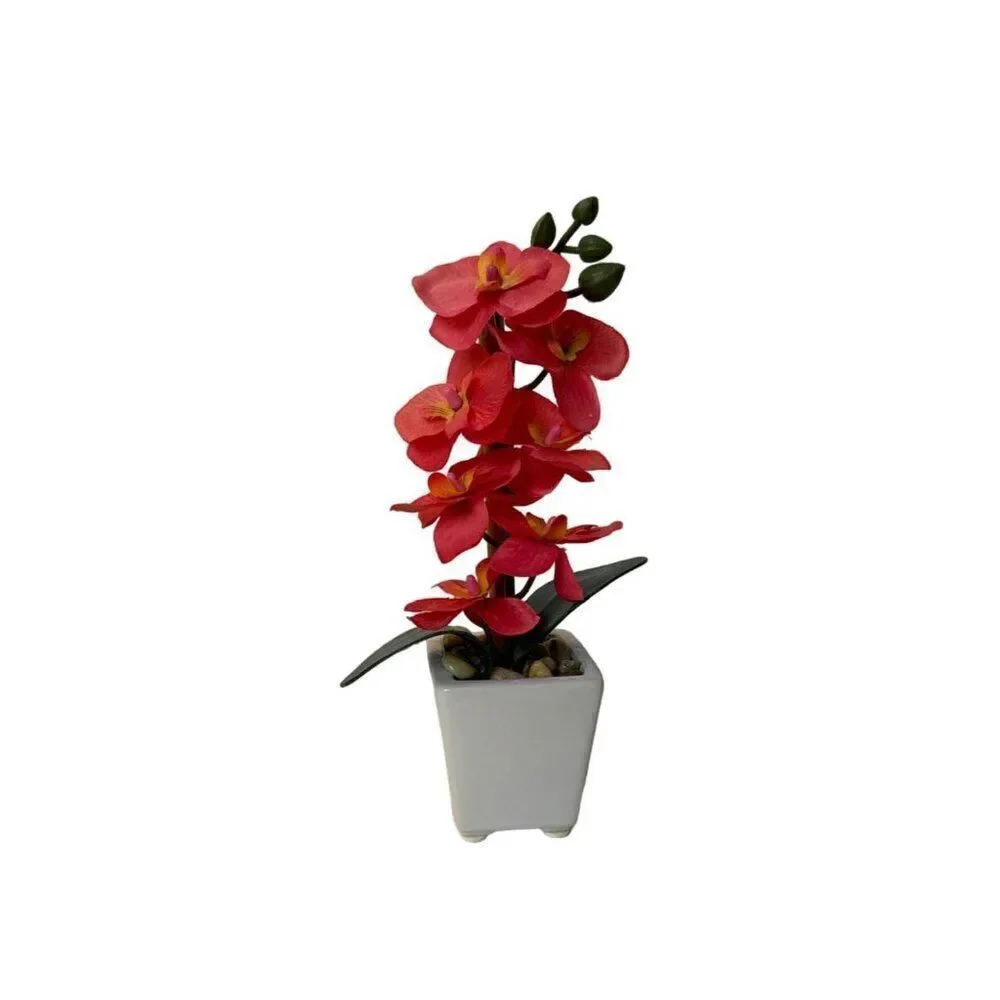 Artificial Orchid in White Pot Fake Phalaenopsis Flower Real Touch